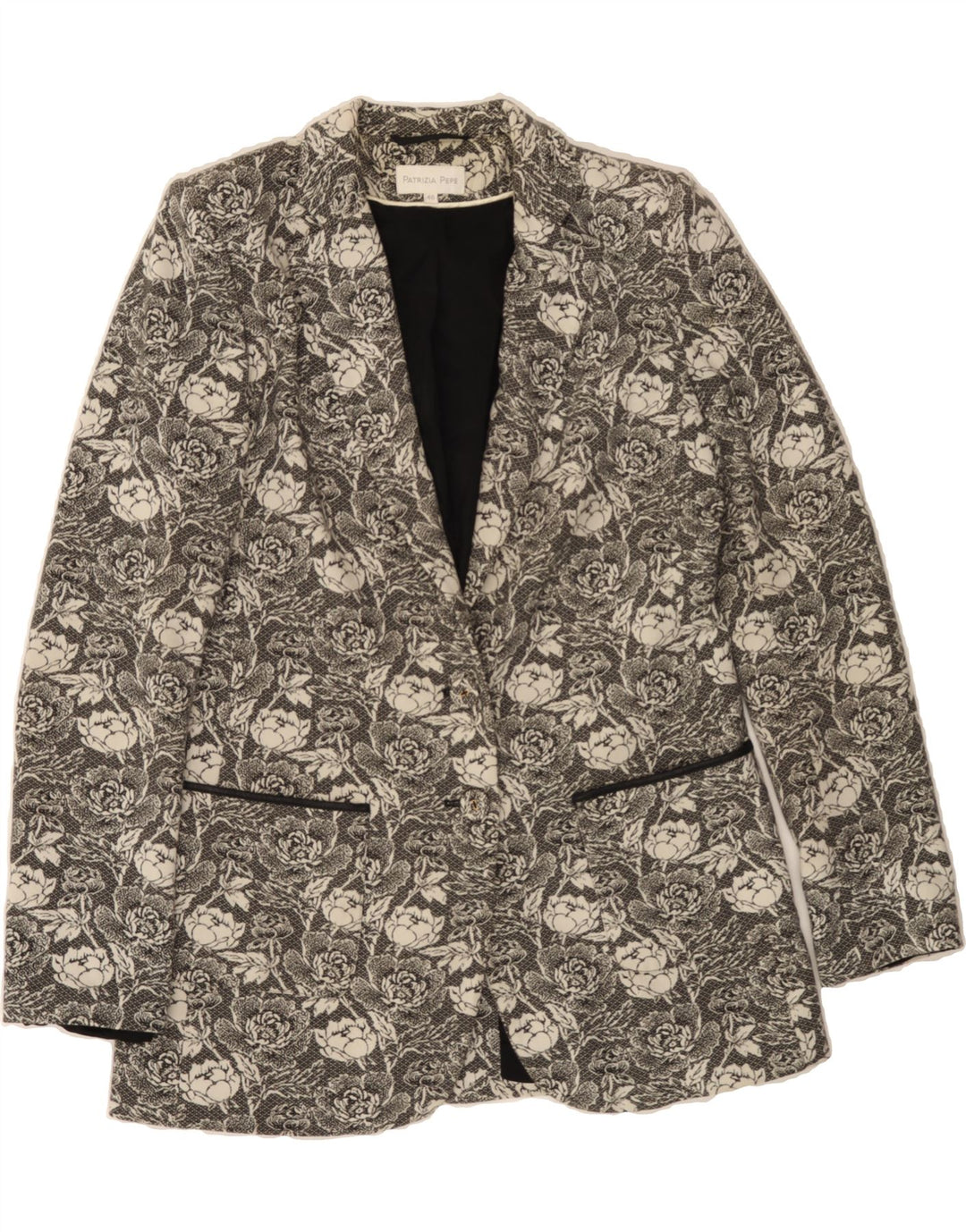 PATRIZIA PEPE Womens 2 Button Blazer Jacket IT 46 Large Grey Floral Vintage Patrizia Pepe and Second-Hand Patrizia Pepe from Messina Hembry 