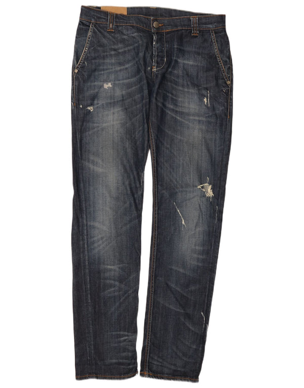 Dondup Mens Distressed Straight Jeans W34 L33 Blue