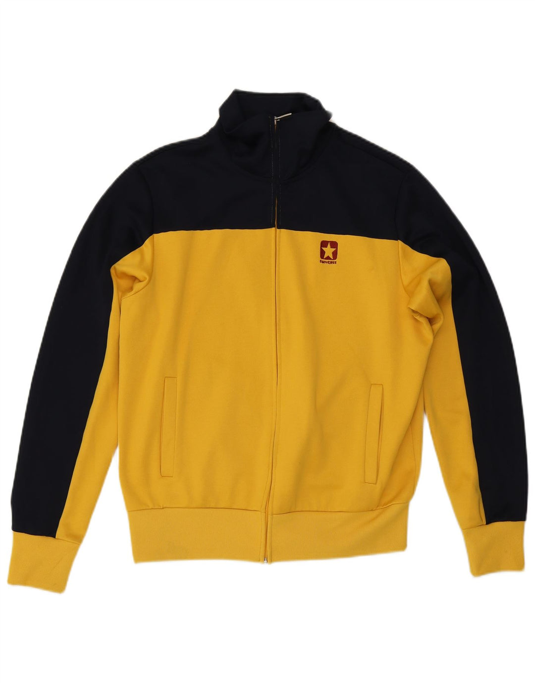 CONVERSE Mens Tracksuit Top Jacket Medium Yellow Colourblock Polyester