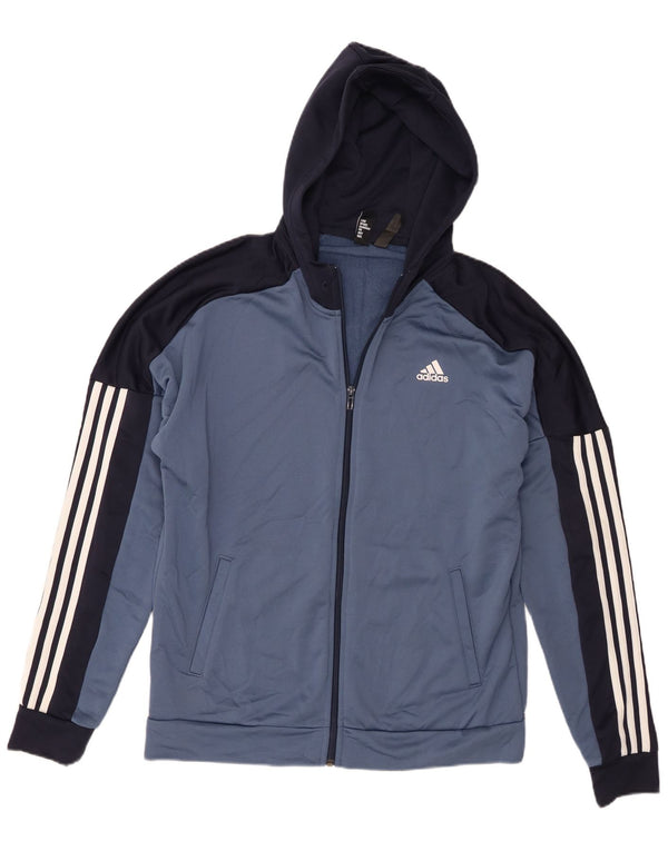 Adidas muški pulover s kapuljačom na patentni zatvarač veliki plavi poliester