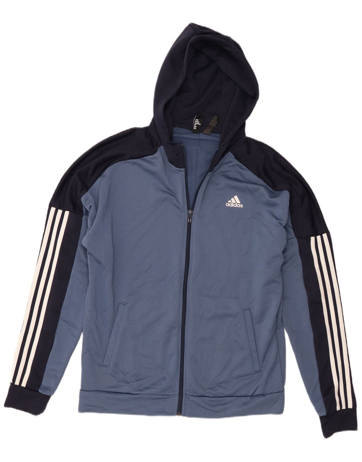 Adidas muški pulover s kapuljačom na patentni zatvarač veliki plavi poliester