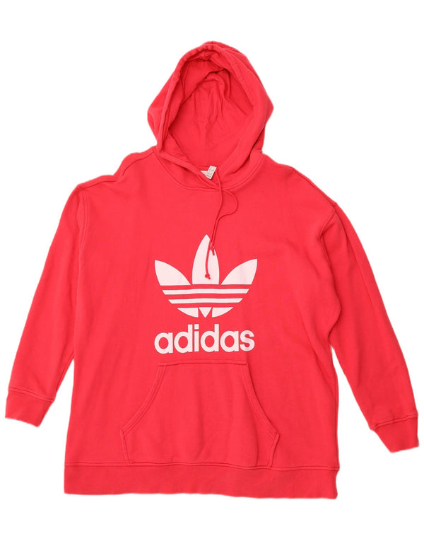 ADIDAS ženska prekomjerna majica s kapuljačom s kapuljačom UK 20/22 XL, crveni pamuk