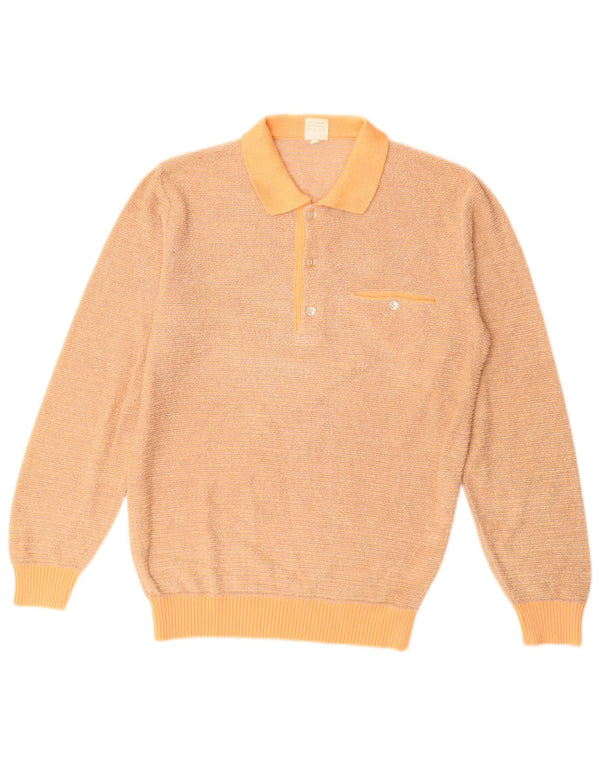 VINTAGE ženski džemper s polo ovratnikom UK 14 Srednje narančasti pamuk