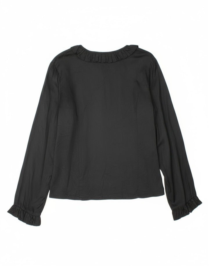 VINTAGE Womens Front Tie Shirt Blouse UK 14 Medium Black
