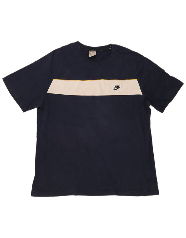 Nike Muška majica kratkih rukava UK 42/44 Large Navy Blue Colourblock Cotton