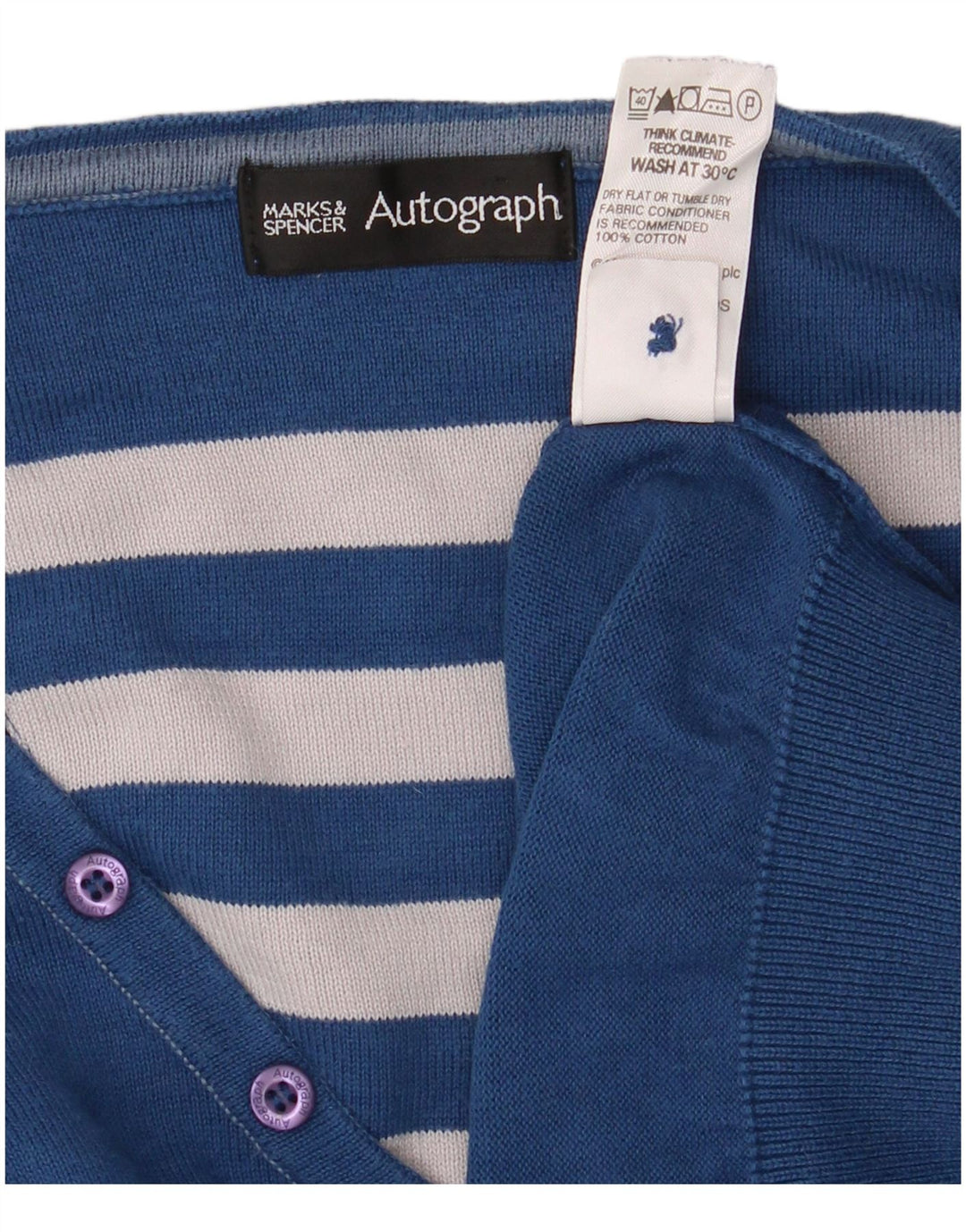 Veliki plavi muški džemper s V-izrezom s autogramom Marks & Spencer