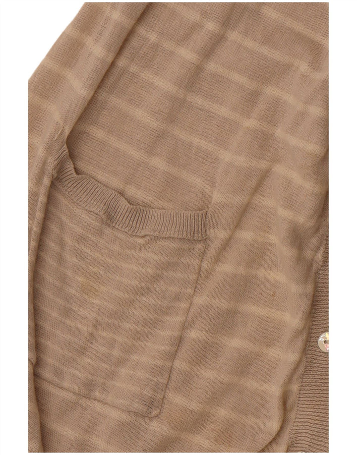 WHITE STUFF Ženski kardigan pulover UK 14 Veliki bež prugasti lan