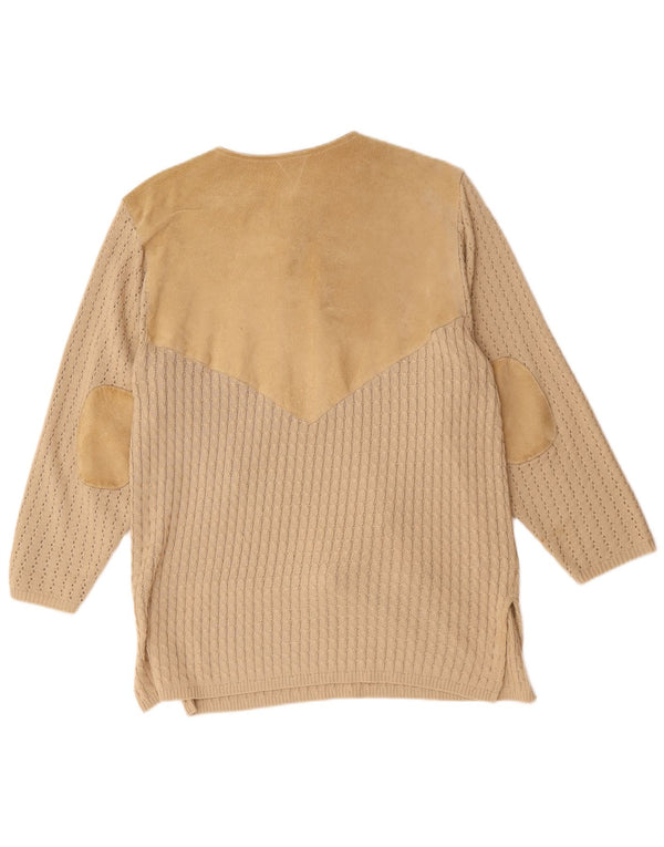 Vintage ženski veliki džemper s V-izrezom EU 40/42 veliki bež kožni