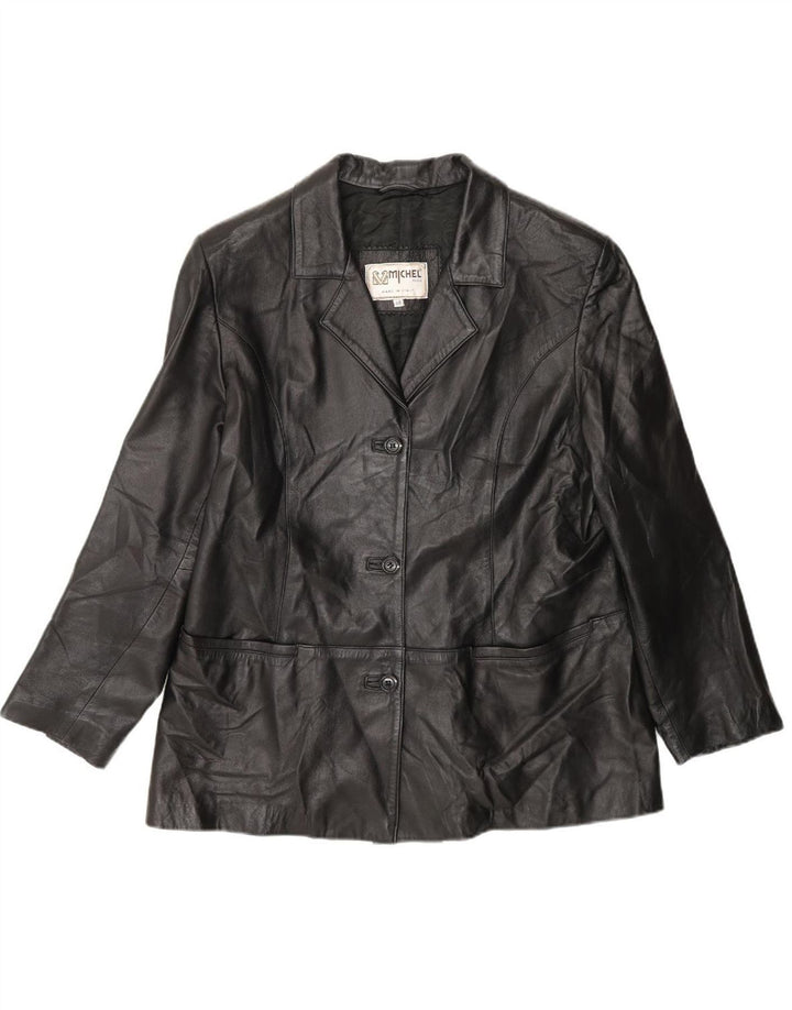 MICHEL Womens Leather Jacket IT 48 XL Black Leather