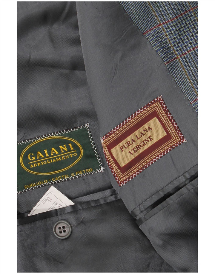 Vintage muški sako sa 2 gumba IT 54 2XL plava djevičanska vuna s houndstooth-om