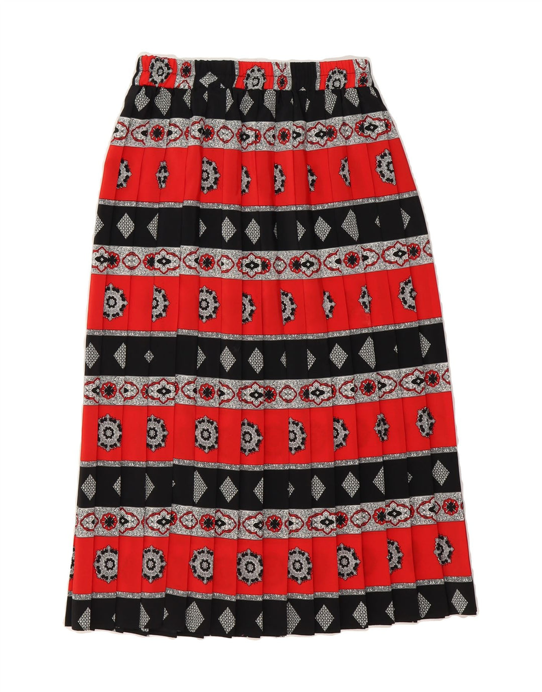 VINTAGE Womens Pleated A-Line Skirt Medium W28  Red Geometric Polyester Vintage Vintage and Second-Hand Vintage from Messina Hembry 