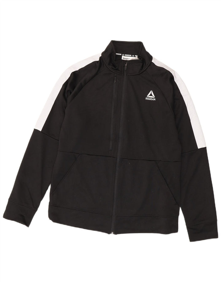 REEBOK Mens Tracksuit Top Jacket Medium Black Colourblock Polyester