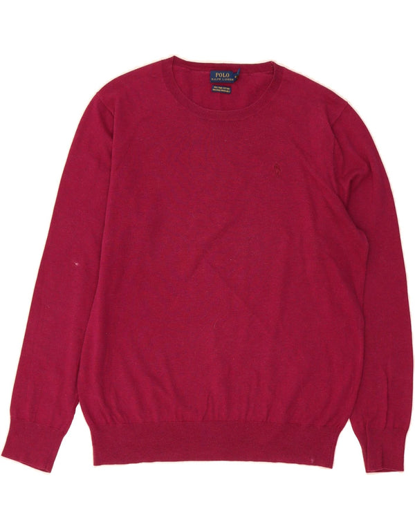 POLO RALPH LAUREN Womens Boat Neck Jumper Sweater UK 14 Medium Pink Cotton