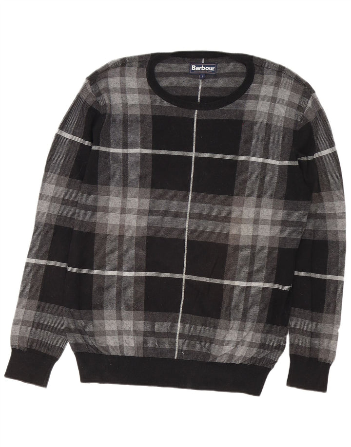 Barbour muški pulover s lađastim izrezom, veliki sivi pamuk na karo
