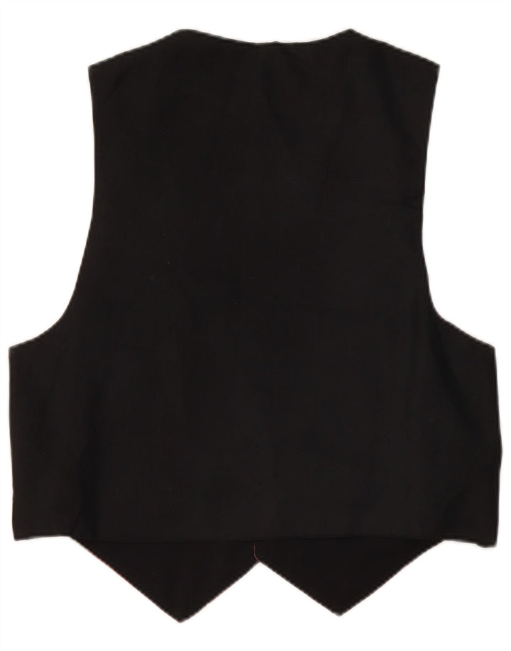 VINTAGE ženski prsluk UK 14 srednje crni cvjetni poliester