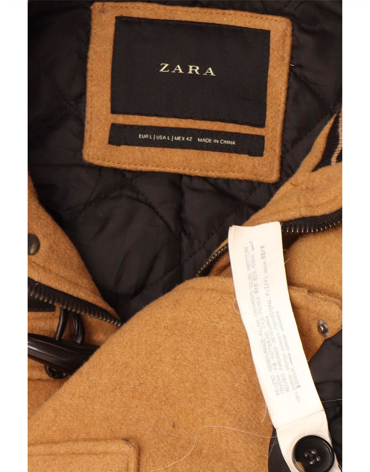 Zara muški duffle kaput s kapuljačom UK 40 veliki smeđi poliester