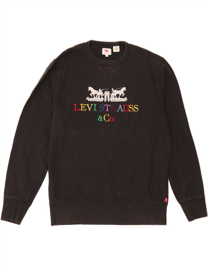 LEVI'S Womens Oversized Graphic Sweatshirt Jumper UK 10 Small Black Cotton Vintage Levi's and Second-Hand Levi's from Messina Hembry 
