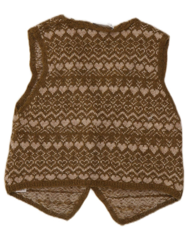 Zara ženski pleteni prsluk UK 12 Srednji kaki Fair Isle akril