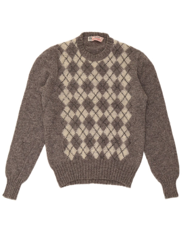 Claudio ženski džemper s okruglim izrezom UK 14 Large Gray Argyle/Diamond