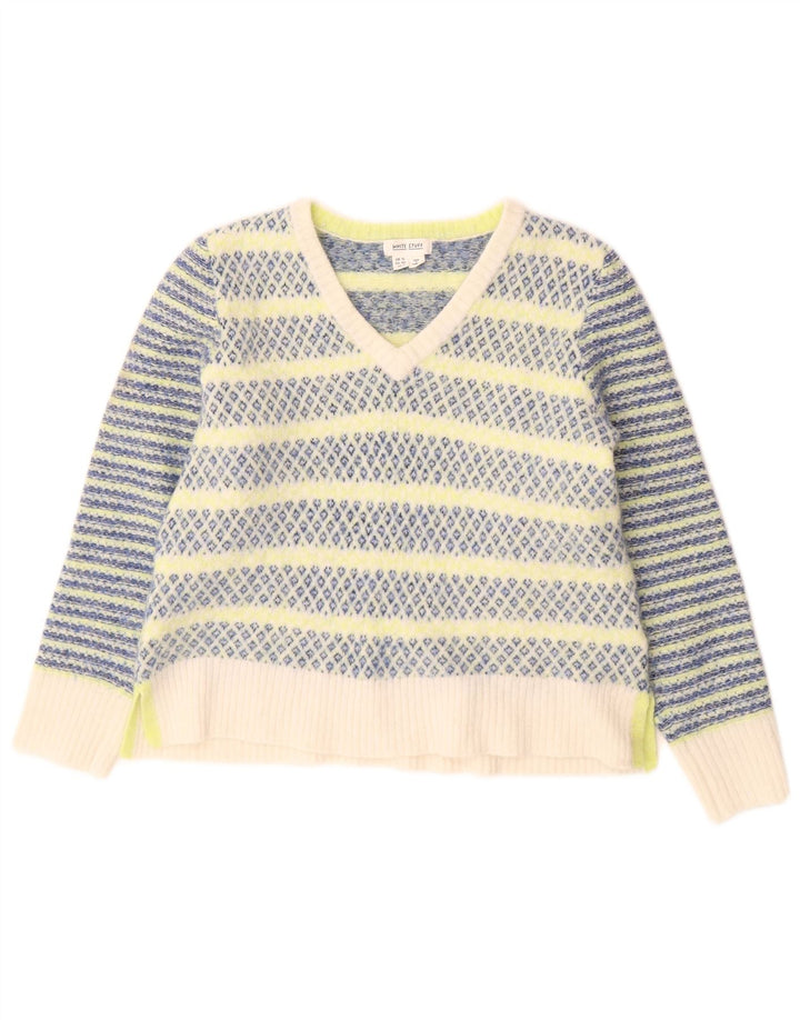 Bijeli ženski džemper s V-izrezom UK 12 srednje višebojan