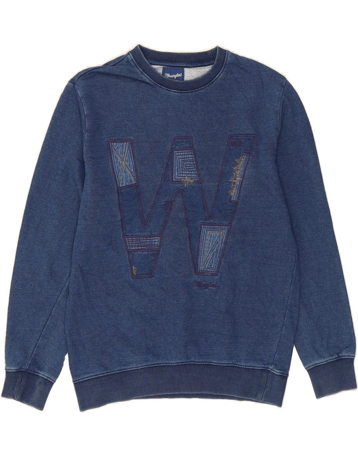 WRANGLER Mens Graphic Sweatshirt Jumper Medium Navy Blue Cotton Vintage Wrangler and Second-Hand Wrangler from Messina Hembry 