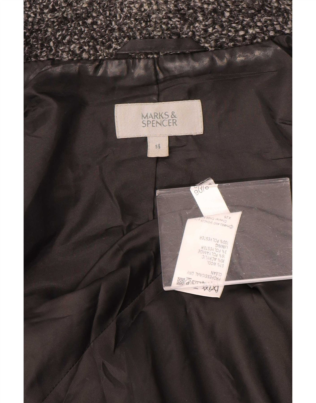 Marks & Spencer ženski sako sa 2 gumba UK 14 Velika siva vunena mrlja