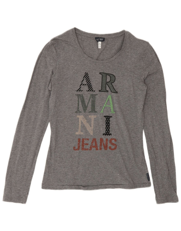 Armani Jeans Ženska majica dugih rukava s grafikom UK 12 Srednje sivi pamuk