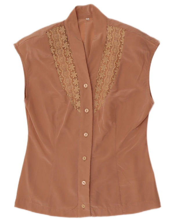 Vintage ženska košulja bez rukava IT 42 srednje bež cvjetne boje