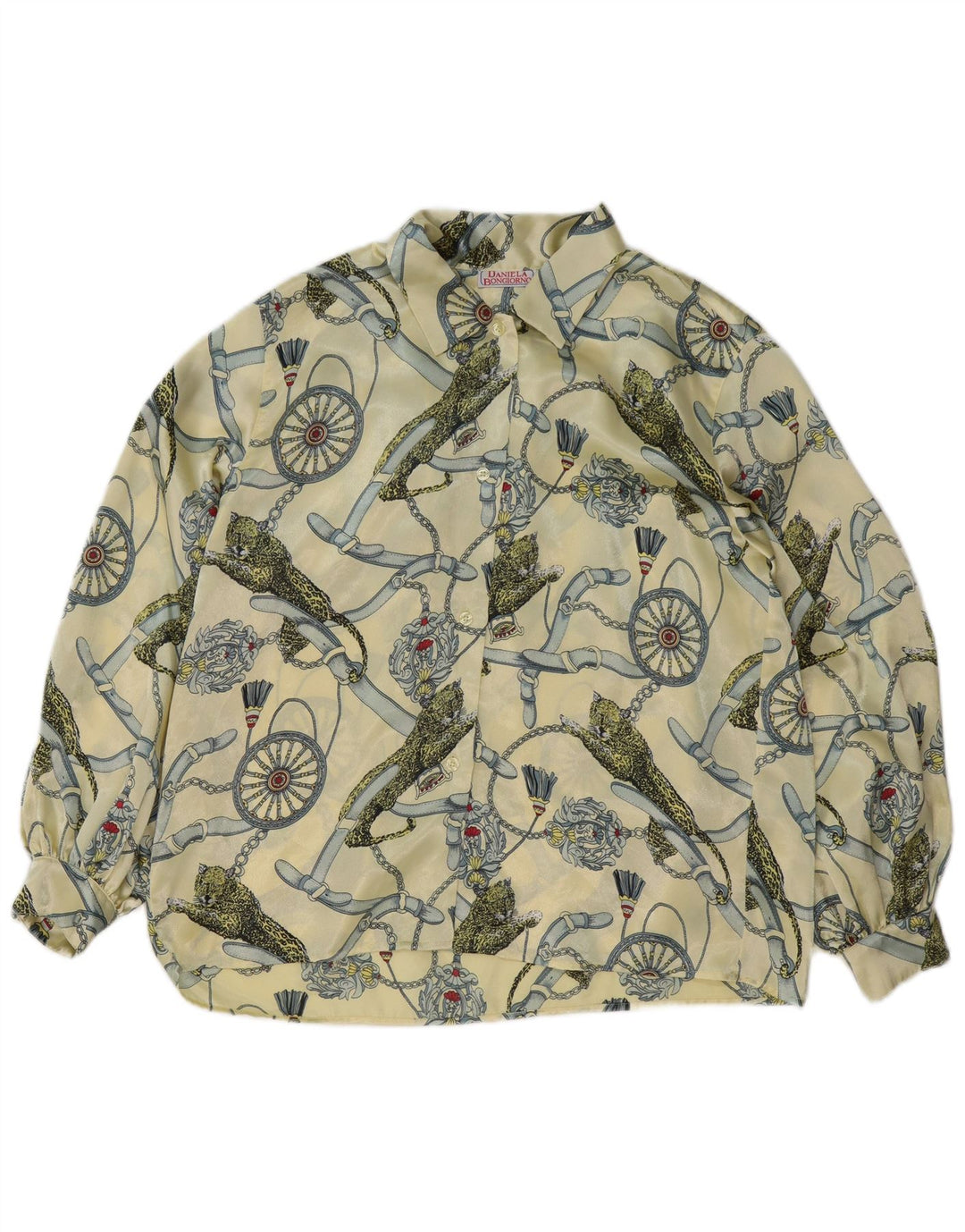 Vintage ženska grafička košulja bluza IT 48 XL žuti poliester
