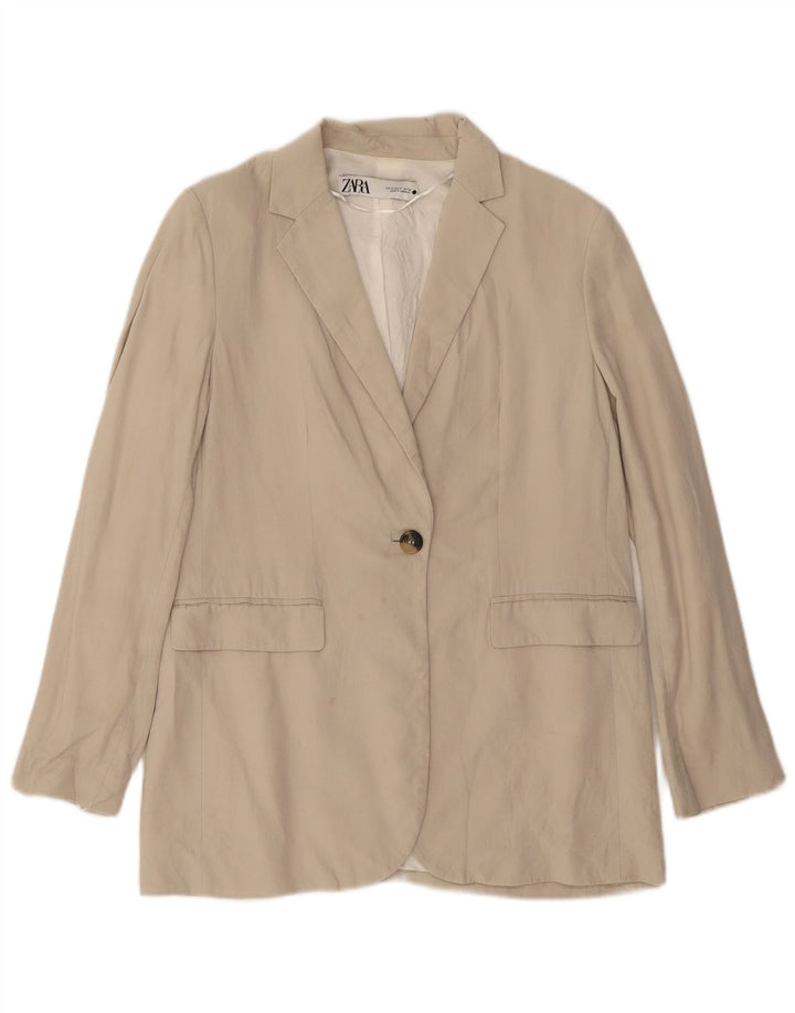 ZARA Womens 1 Button Blazer Jacket UK 12 Medium Beige Lyocell