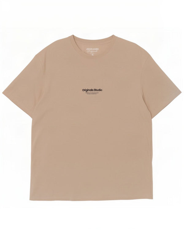 Jack & Jones Mens T-Shirt Top XL Beige Cotton