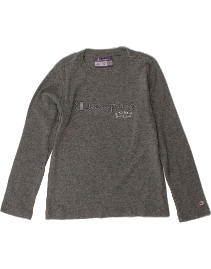 CHAMPION Girls Graphic Top Long Sleeve 7-8 Years Small Grey Vintage Champion and Second-Hand Champion from Messina Hembry 