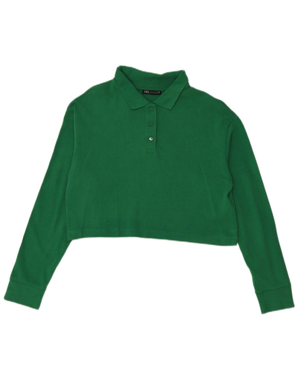 Zara ženska skraćena polo majica dugih rukava UK 10 Mala zelena pamuk