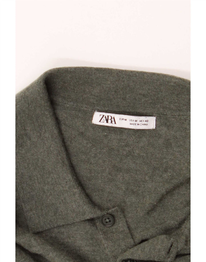 Zara muški džemper s polo ovratnikom srednje boje kaki boje