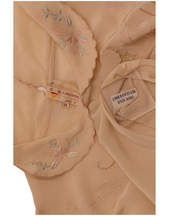 VINTAGE Ženska košulja dugih rukava EU 36 Mala bež cvjetna svila