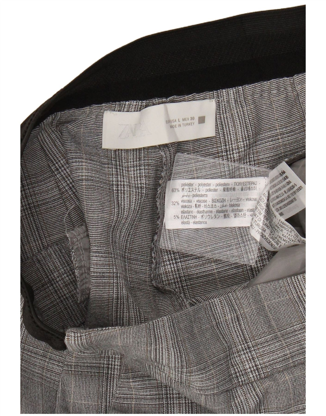 Zara ženske uske chino hlače velike W30 L27 sivi karirani poliester