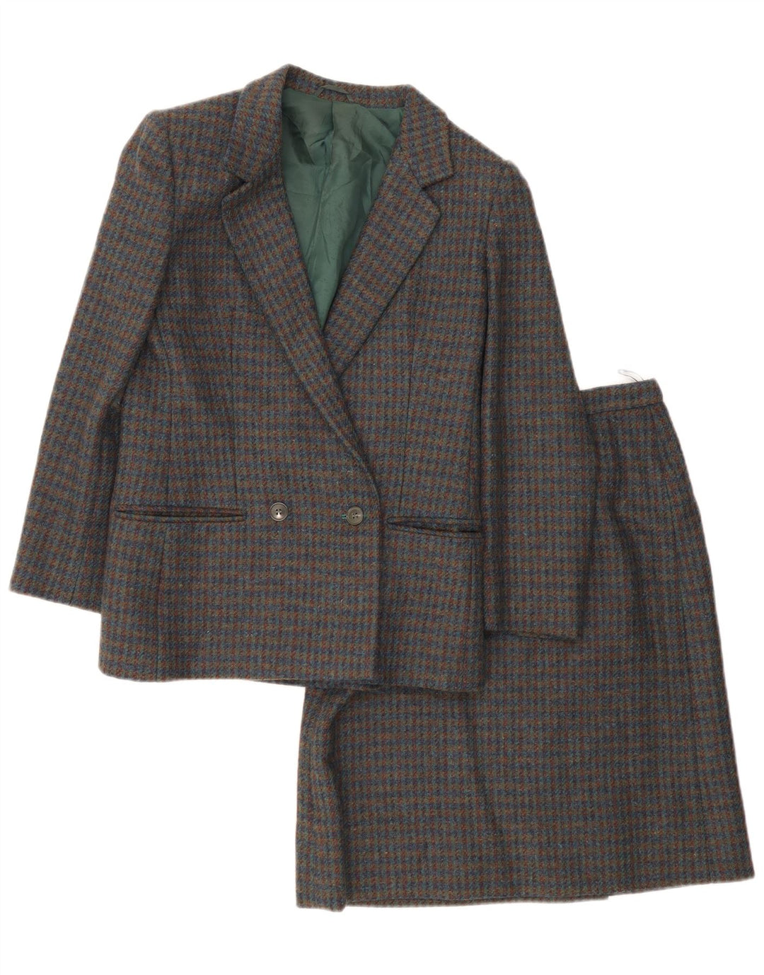 Tris Womens Double Breasted 2 Piece Skirt Set UK 8 Small W26 Grey Check