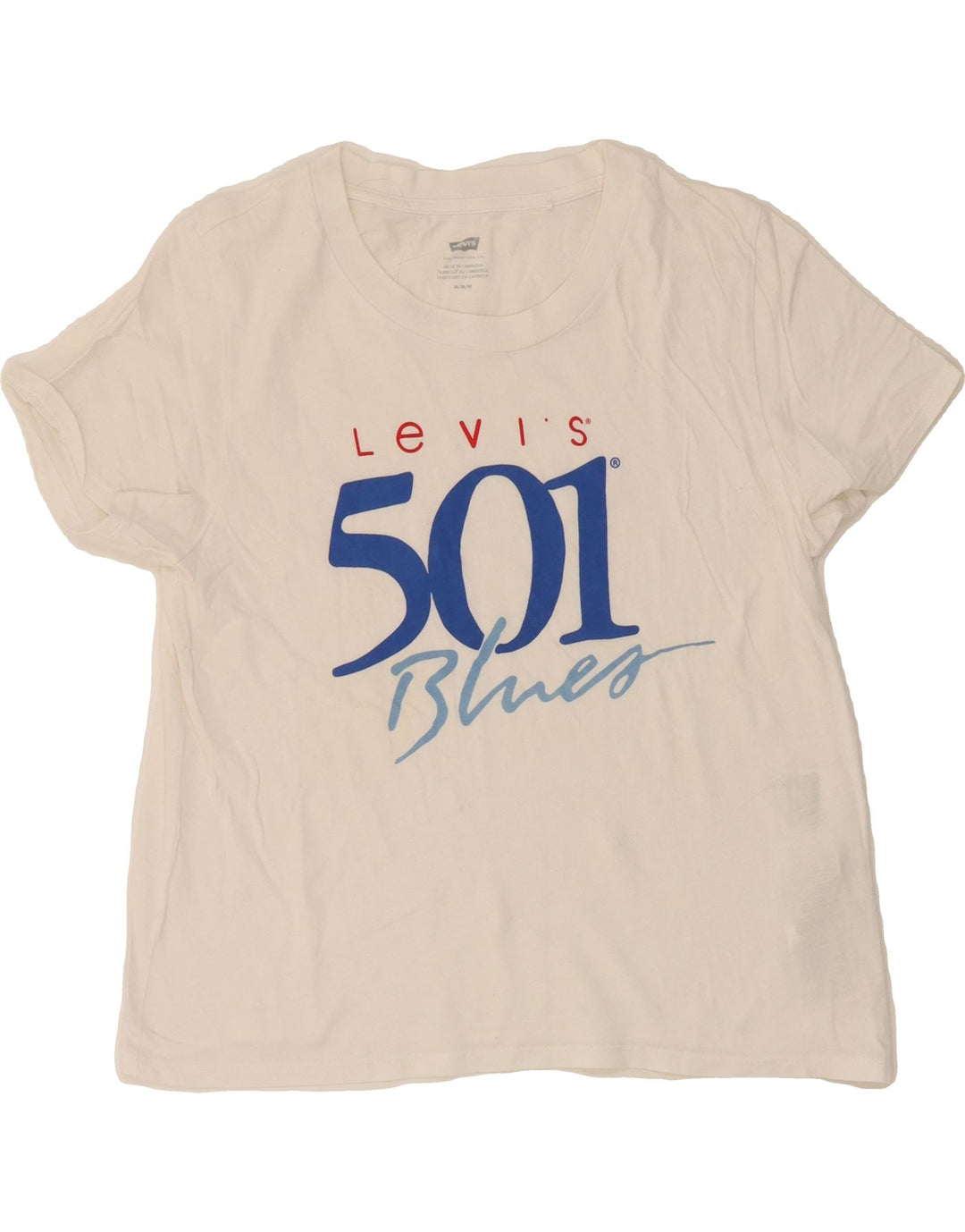 LEVI'S Womens Graphic T-Shirt Top UK 14 Medium White Cotton Vintage Levi's and Second-Hand Levi's from Messina Hembry 