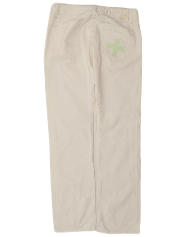 ZU ELEMENTS Ženske ravne traperice s oskudima W32 L34 Bijeli pamuk