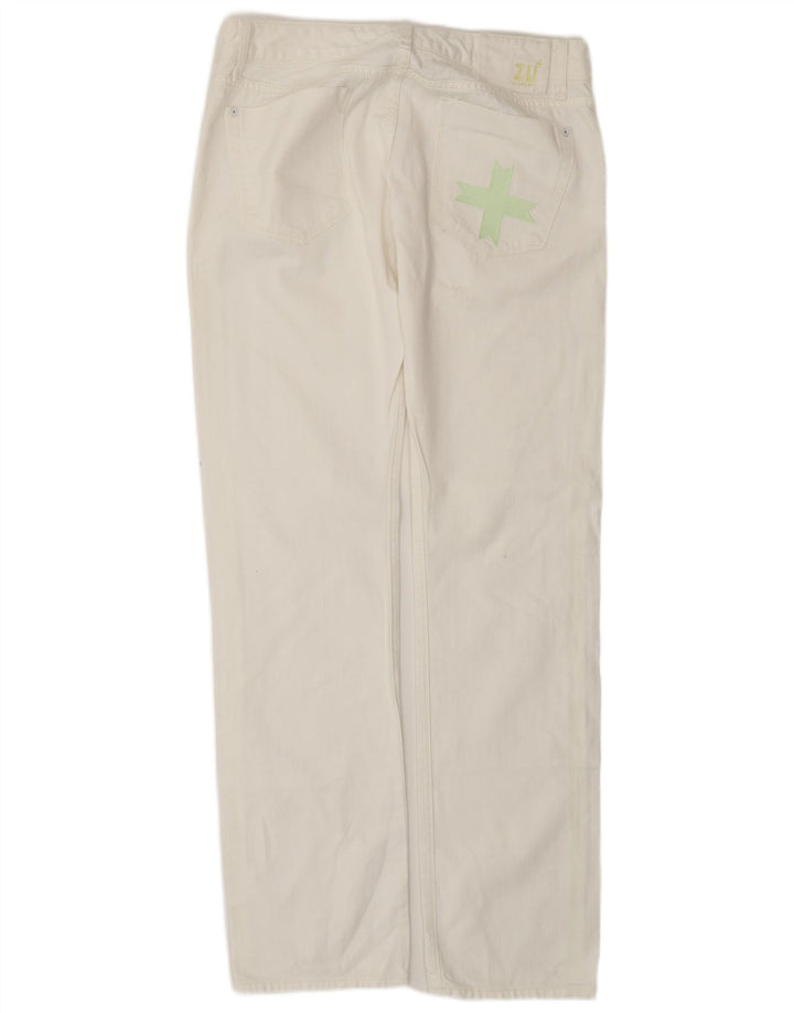 ZU ELEMENTS Ženske ravne traperice s oskudima W32 L34 Bijeli pamuk