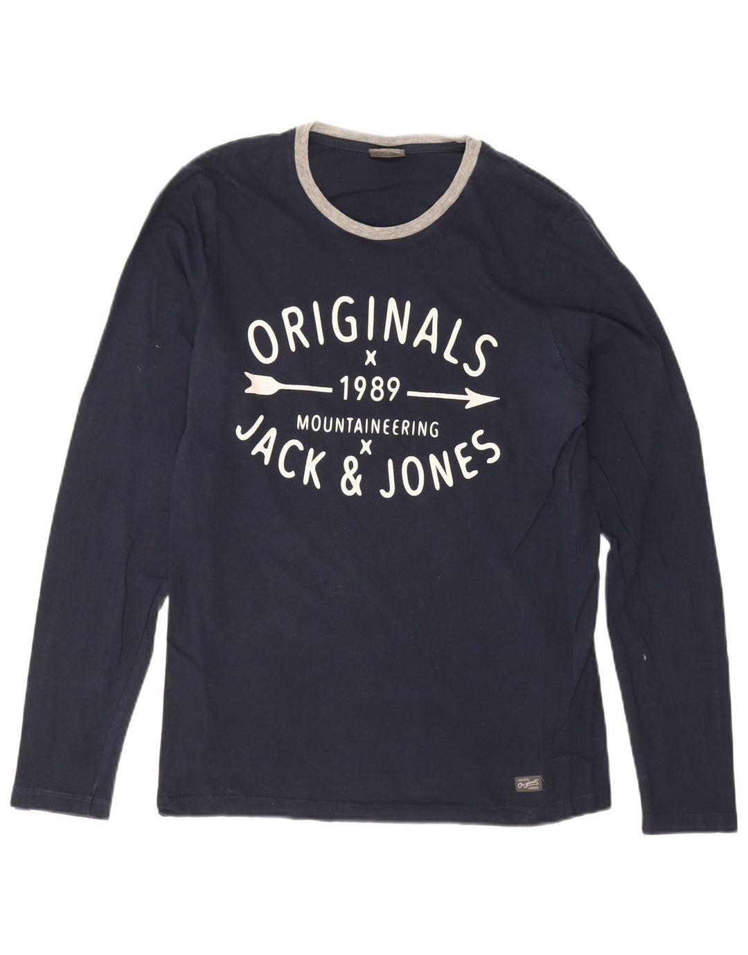 Jack & Jones muška majica dugih rukava s grafikama, srednje tamnoplavi pamuk
