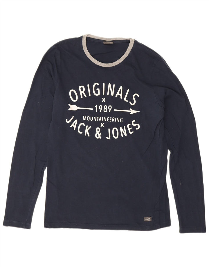Jack & Jones muška majica dugih rukava s grafikama, srednje tamnoplavi pamuk