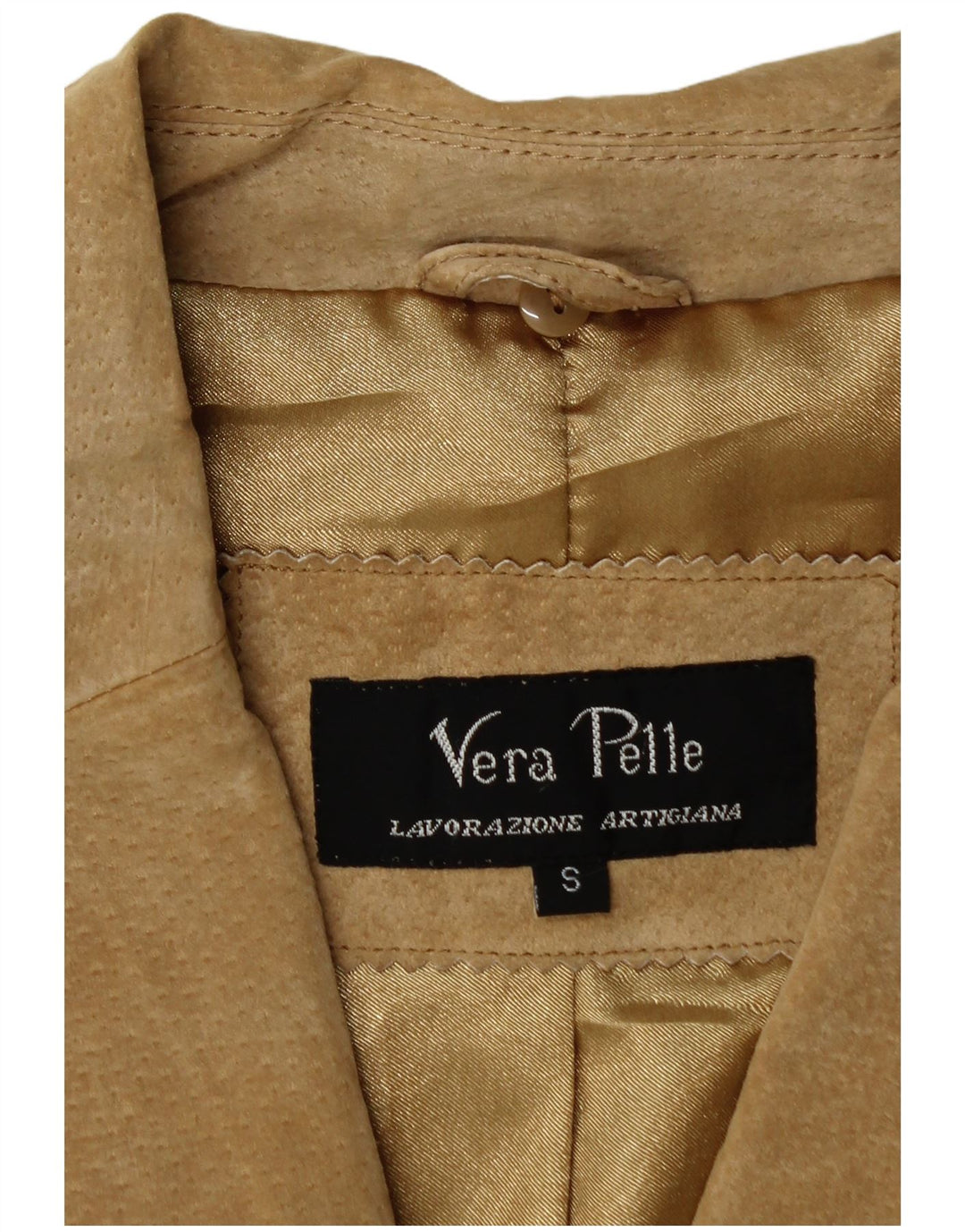 Vintage ženska jakna od brušene kože s 2 gumba UK 10 Mala bež kožna