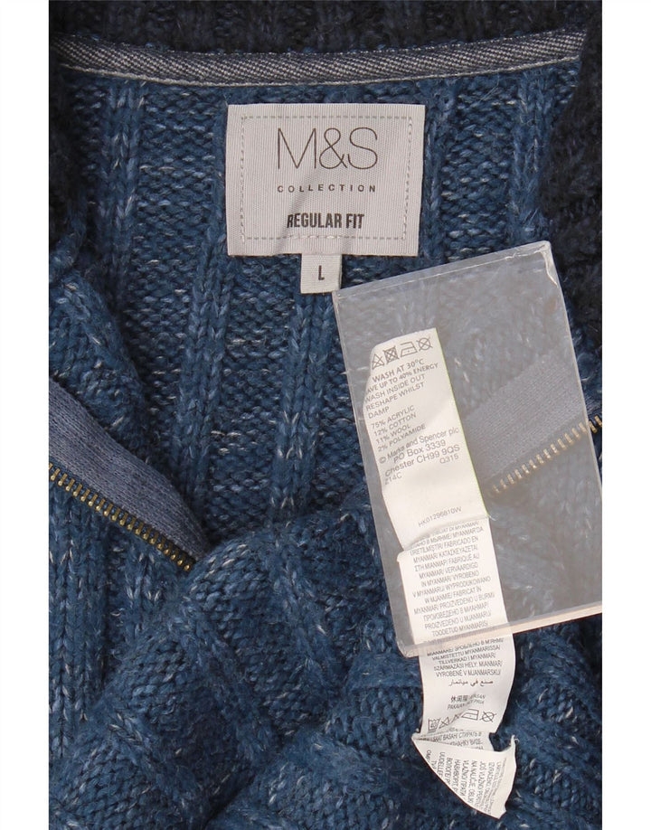 MARKS & SPENCER Muški džemper s izrezom i velikim plavim mrljama