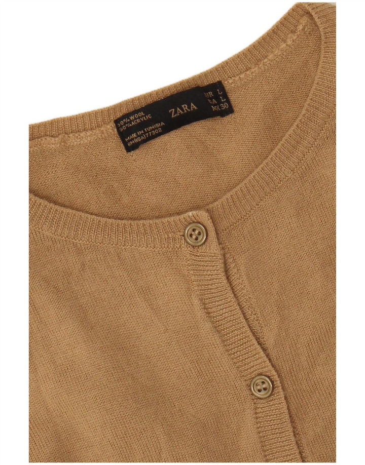 Zara ženski kardigan pulover UK 14 Large Beige Wool