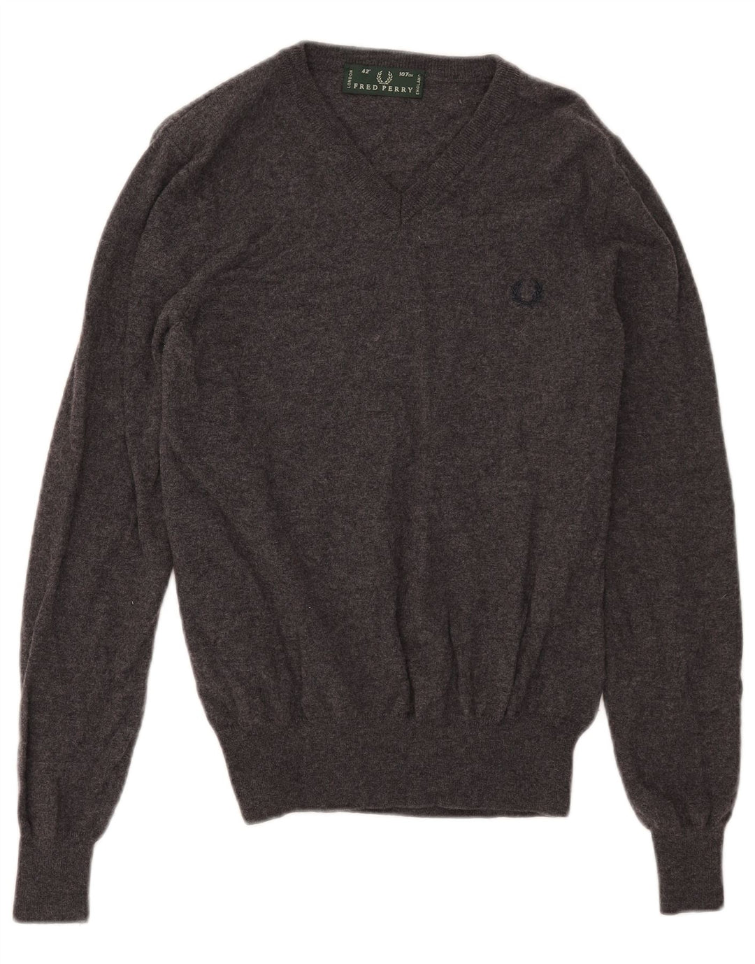 Srednje sivi vuneni muški džemper s V-izrezom Fred Perry