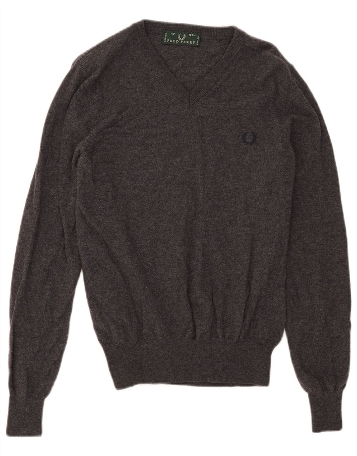 Srednje sivi vuneni muški džemper s V-izrezom Fred Perry
