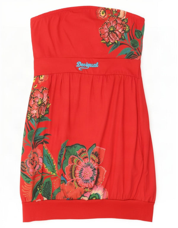 Desigual ženska haljina bez naramenica UK 12 Srednje crvena cvjetna pamuk