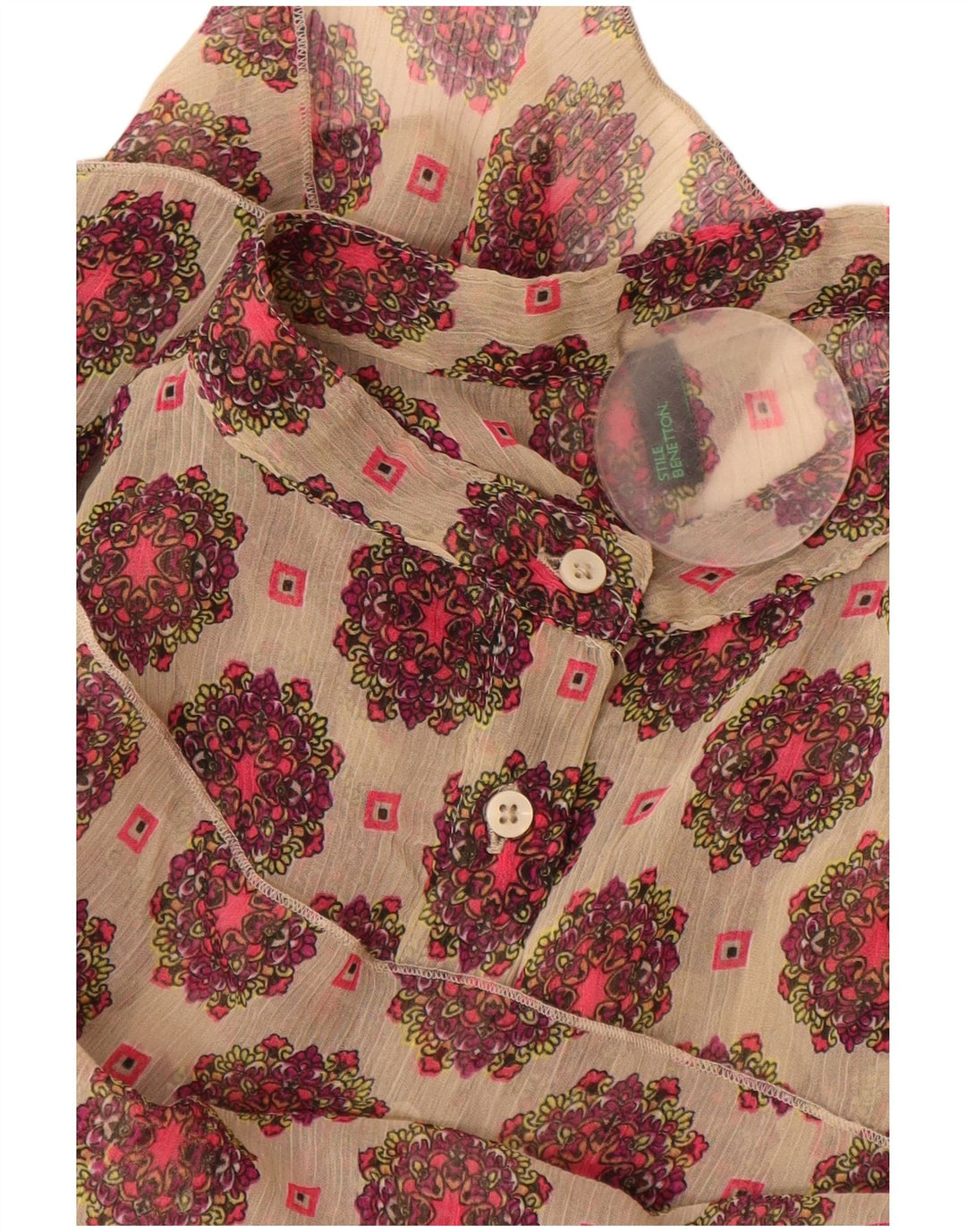 Benetton ženska haljina A-kroja UK 12 srednje bež cvjetne boje