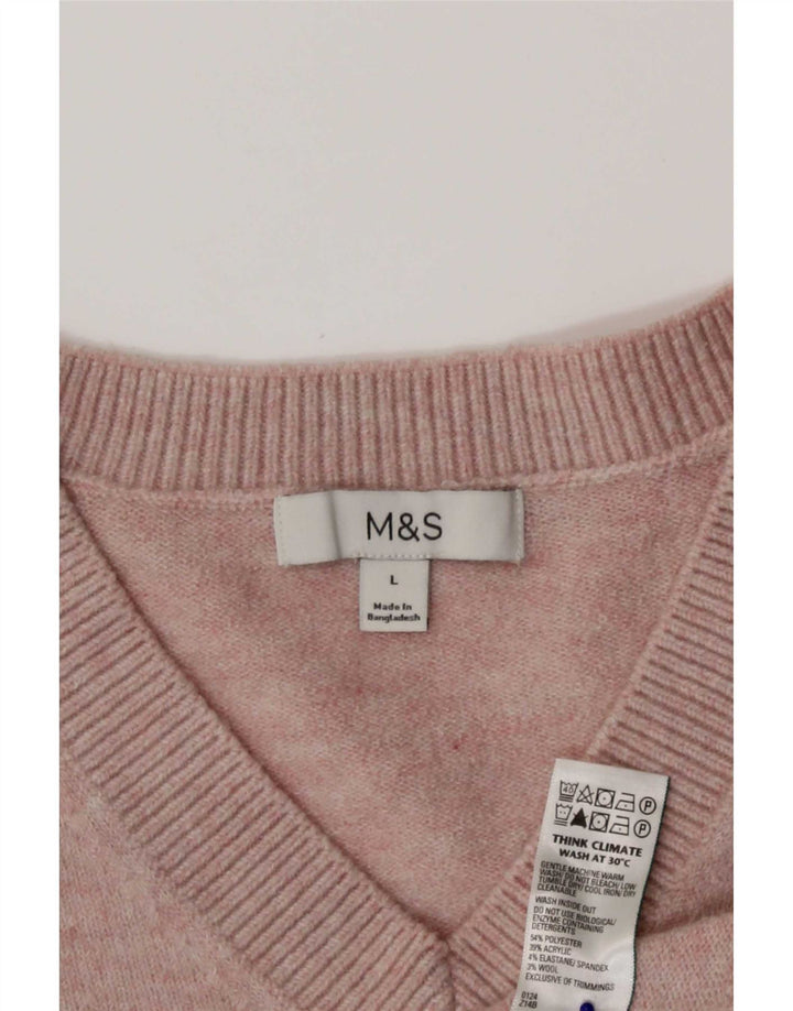 Marks & Spencer ženski džemper s V-izrezom UK 16 veliki ružičasti poliester